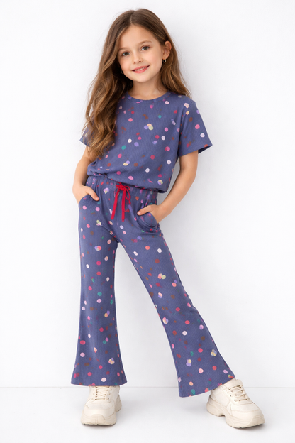 Girls Premium Ribbed Cotton Night Suit Set – 2 Piece Comfort Loungewear
