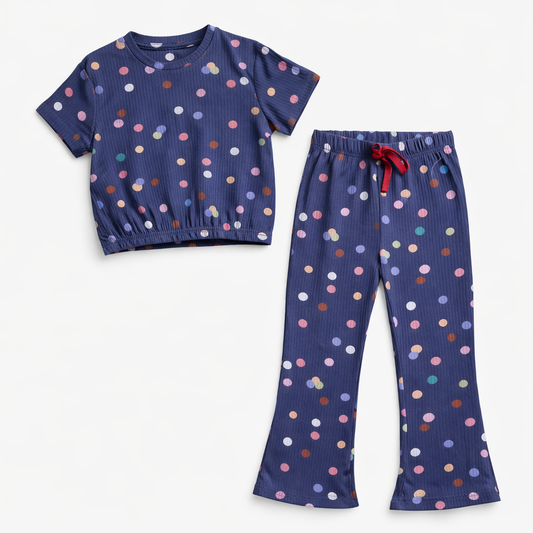 Girls Premium Ribbed Cotton Night Suit Set – 2 Piece Comfort Loungewear