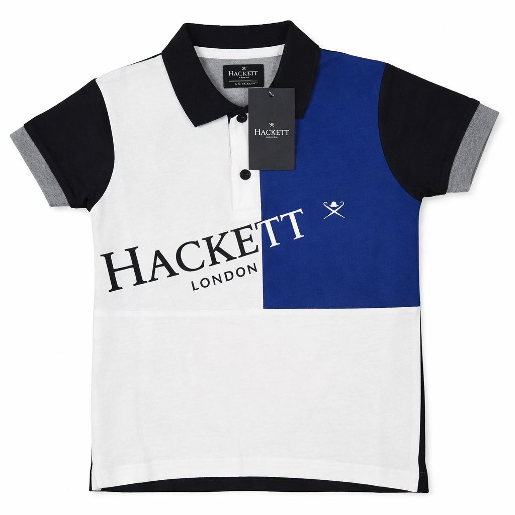 Boys Premium Colorblock Polo T-Shirt – White & Royal Blue