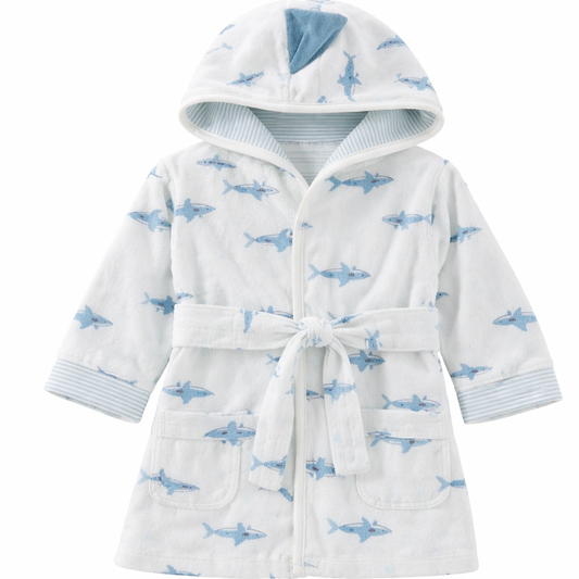 Tinyyears Cute Shark Print Hooded Cotton Bathrobe for Kids
