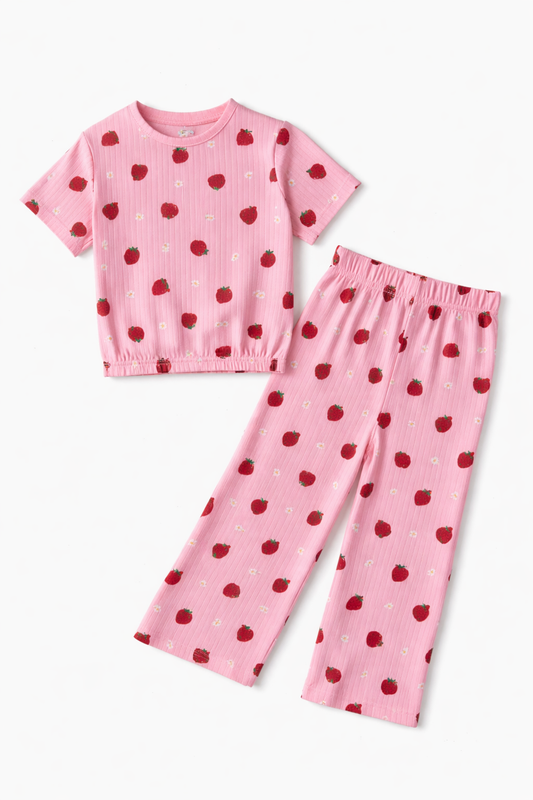 Tinyyears Strawberry Delight Kids Nightwear Set – Soft Cotton T-Shirt & Pajama
