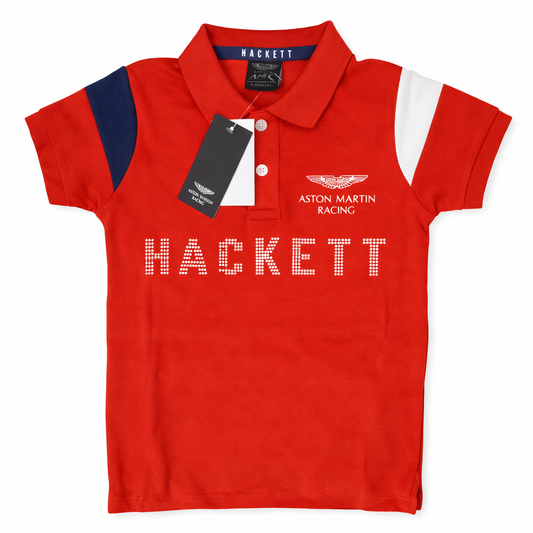 Boys Premium Red Polo T-Shirt with Sporty Contrast Panels