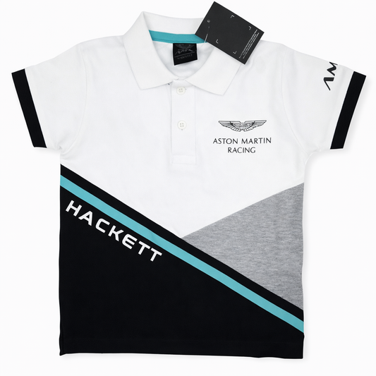 Boys Premium White Colorblock Polo T-Shirt with Sporty Panels