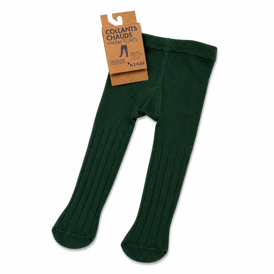 Kids Ribbed Thermal Warm Footed Tights – Forest Green | Winter Stockings for Girls