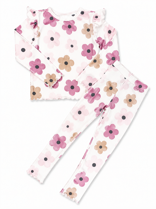 Tiny Years Blossom Garden Ribbed Co-Ord Set for Girls