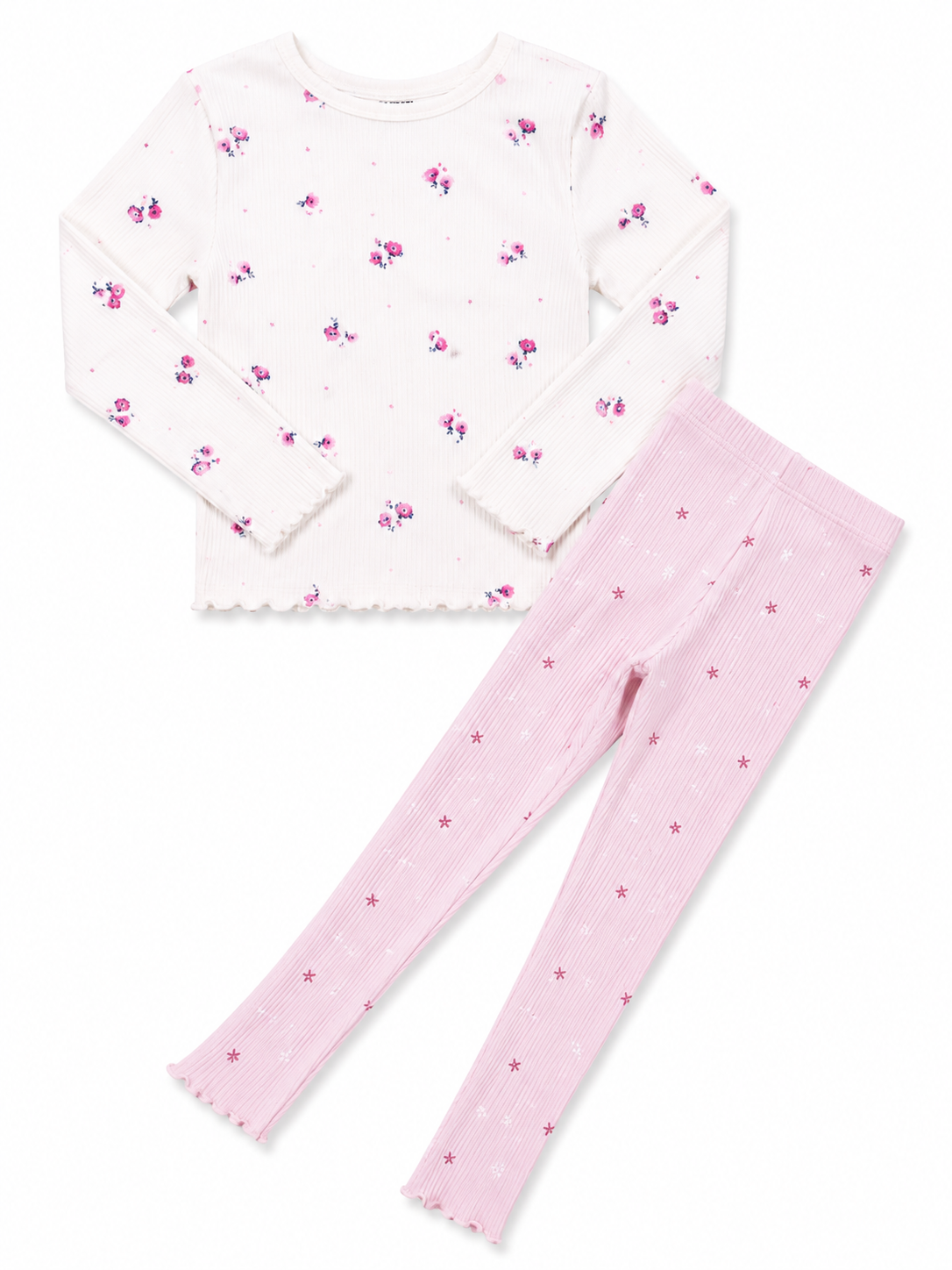 Girls Pink Floral Ribbed Co-Ord Set | Long Sleeve Top & Matching Leggings