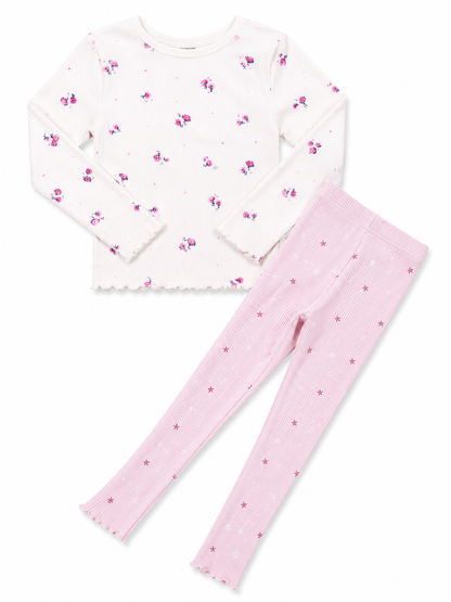 Sweet Blossom Ribbed Co-Ord Set for Girls