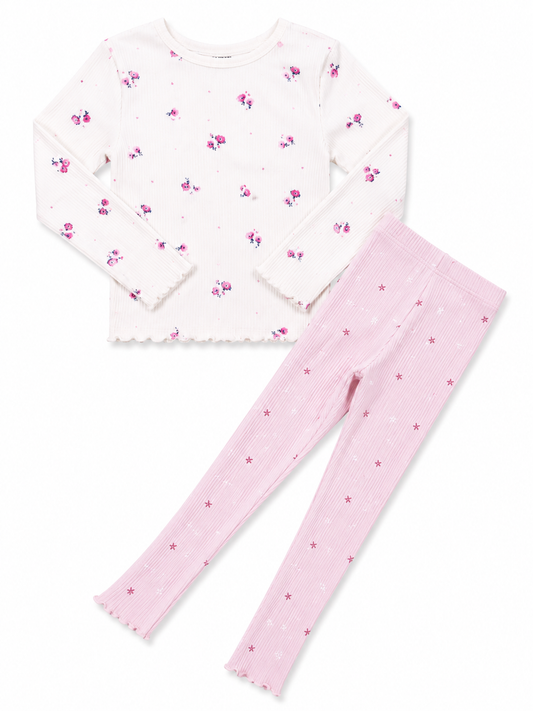 Sweet Blossom Ribbed Co-Ord Set for Girls
