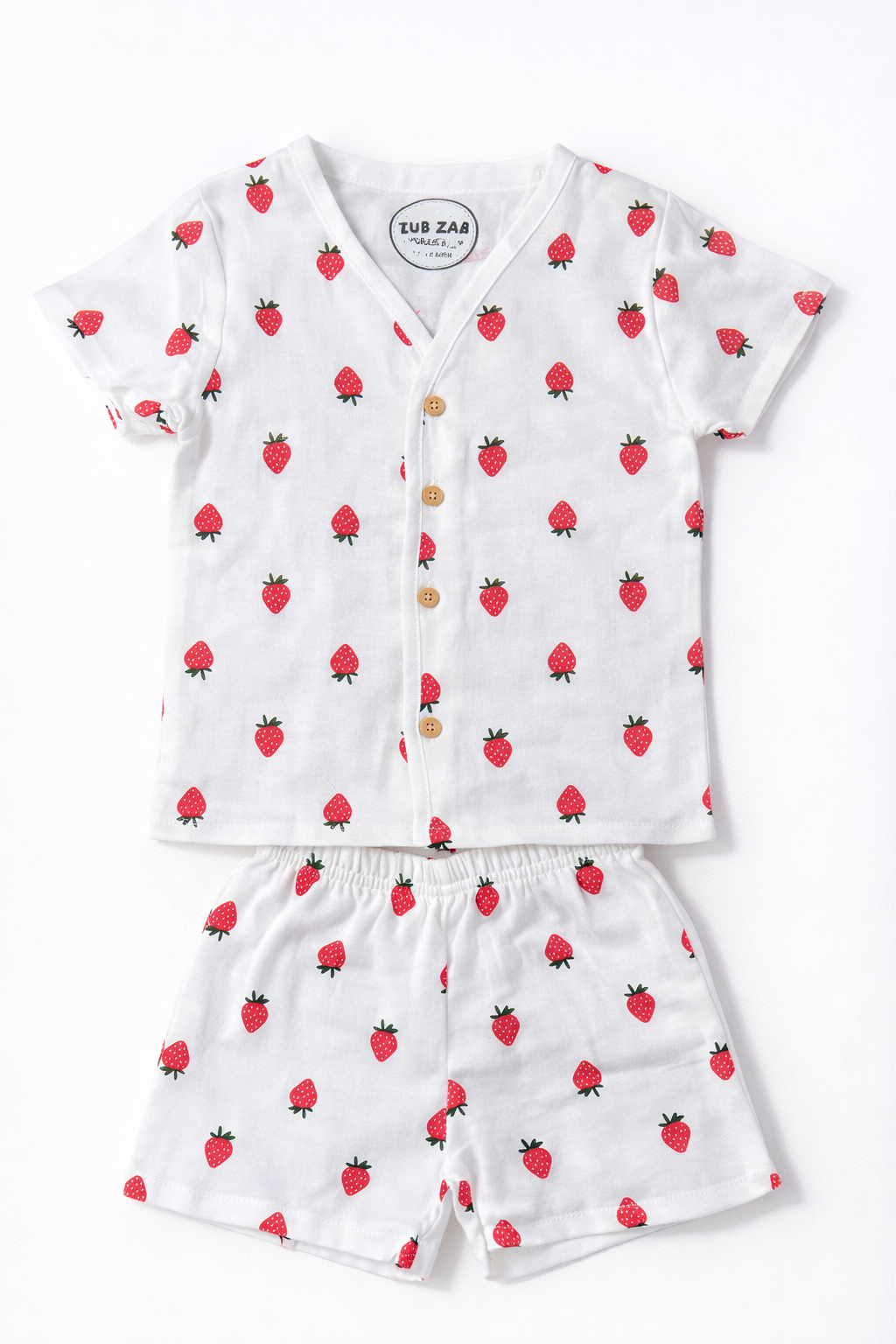 Baby Strawberry Print Cotton Co-Ord Set (Top & Shorts)