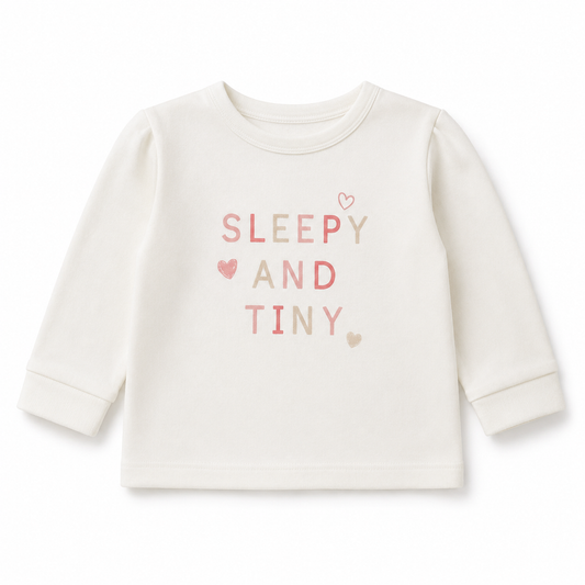 Sleepy & Tiny Full Sleeve Baby Tee – Soft Cream