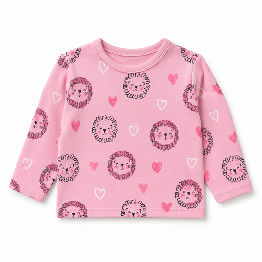 Pink Lion Hearts Full Sleeve Baby Tee