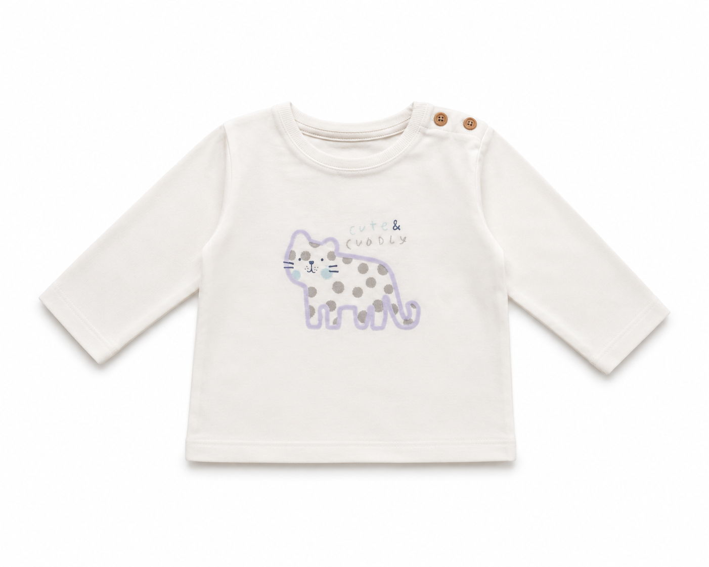 Cute & Cuddly Kitty Baby Full Sleeve Tee – Cream White