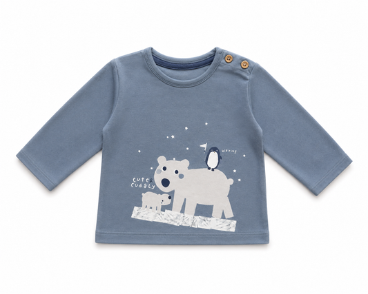 Cute & Cuddly Polar Bear Baby Full Sleeve Tee – Dusty Blue