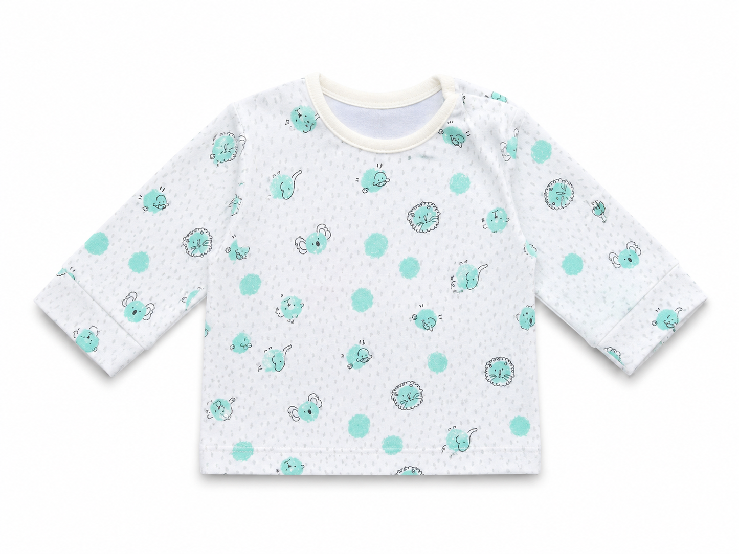 Tiny Animal Print Baby Full Sleeve Tee – White Mint