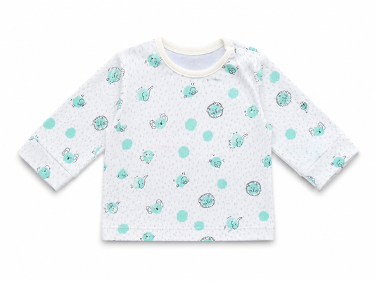 Tiny Animal Print Baby Full Sleeve Tee – White Mint