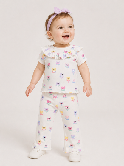 Cute Pastel Tulip Co-ord Set for Baby Girls – Soft Cotton