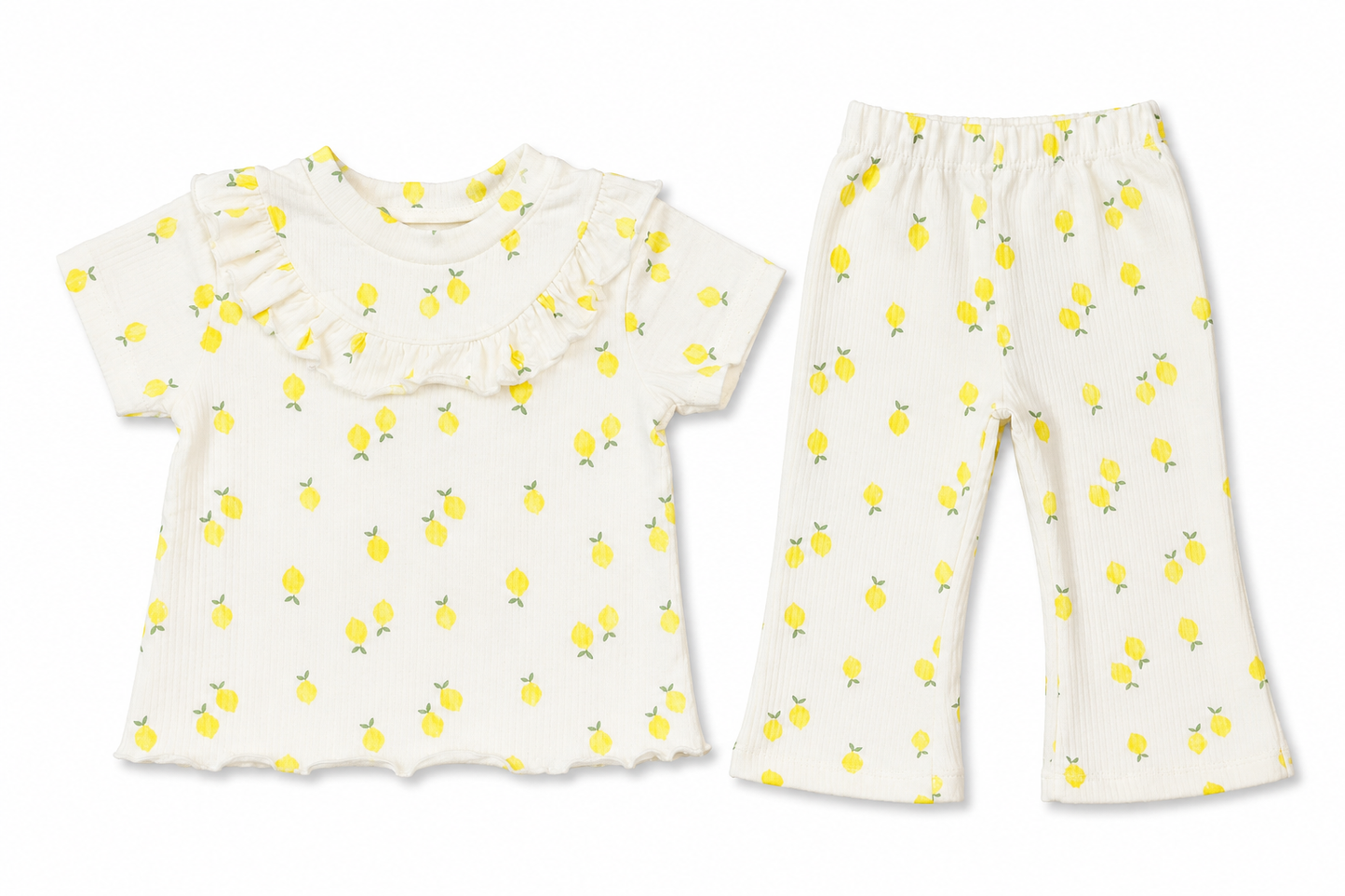 Lemon Print Ribbed Co-ord Set for Baby Girls – Soft Cotton