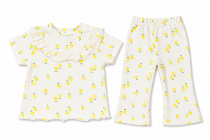 Lemon Print Ribbed Co-ord Set for Baby Girls – Soft Cotton