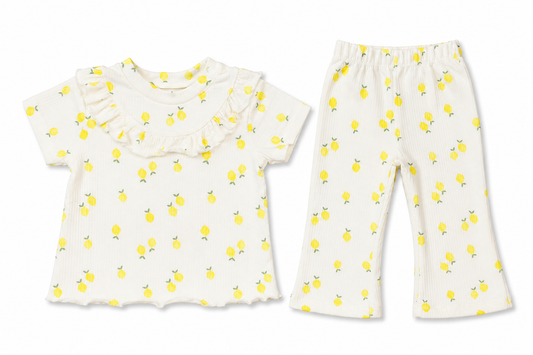 Lemon Print Ribbed Co-ord Set for Baby Girls – Soft Cotton