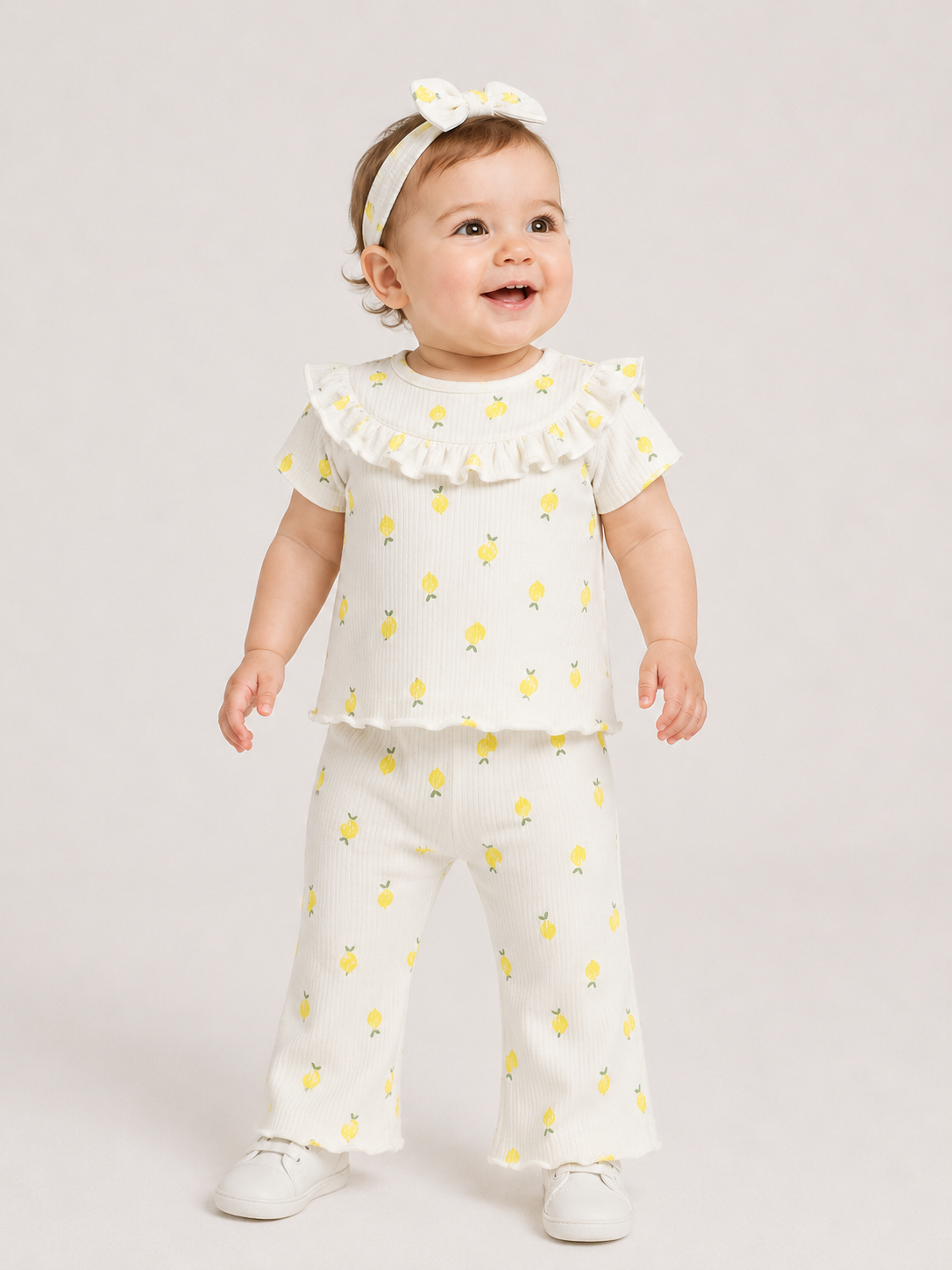 Lemon Print Ribbed Co-ord Set for Baby Girls – Soft Cotton