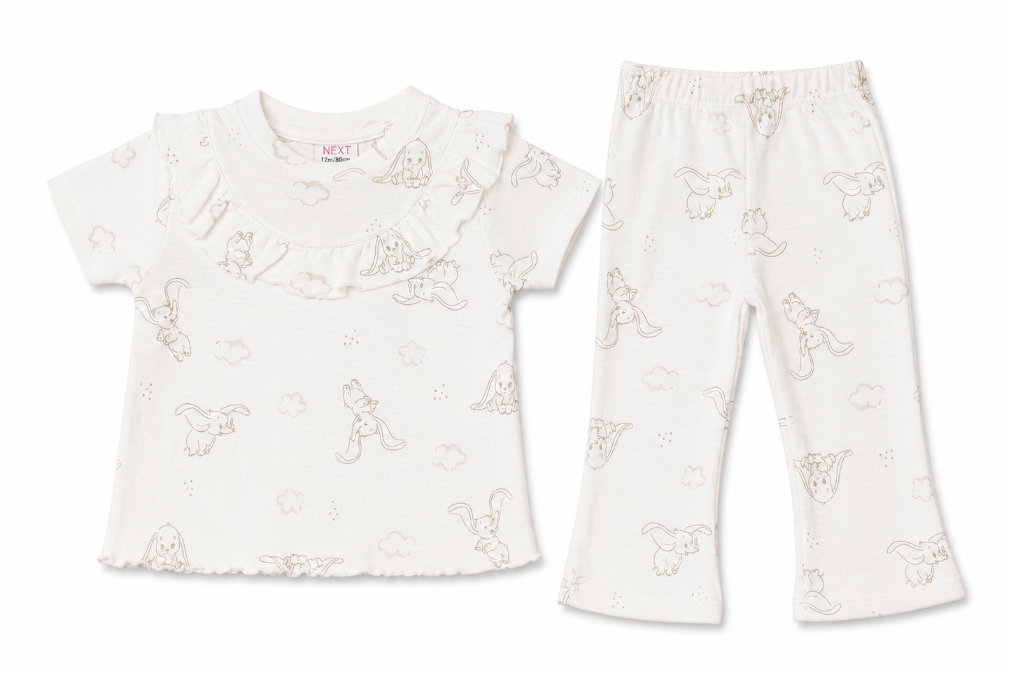 Neutral Bunny Print Ribbed Co-ord Set for Baby Girls – Soft Cotton