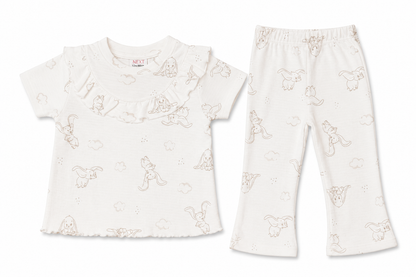Neutral Bunny Print Ribbed Co-ord Set for Baby Girls – Soft Cotton