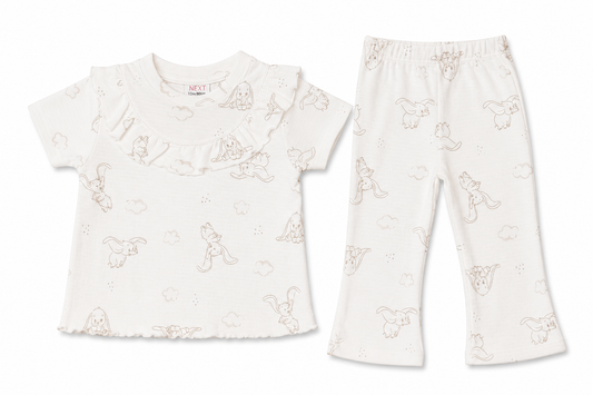 Neutral Bunny Print Ribbed Co-ord Set for Baby Girls – Soft Cotton