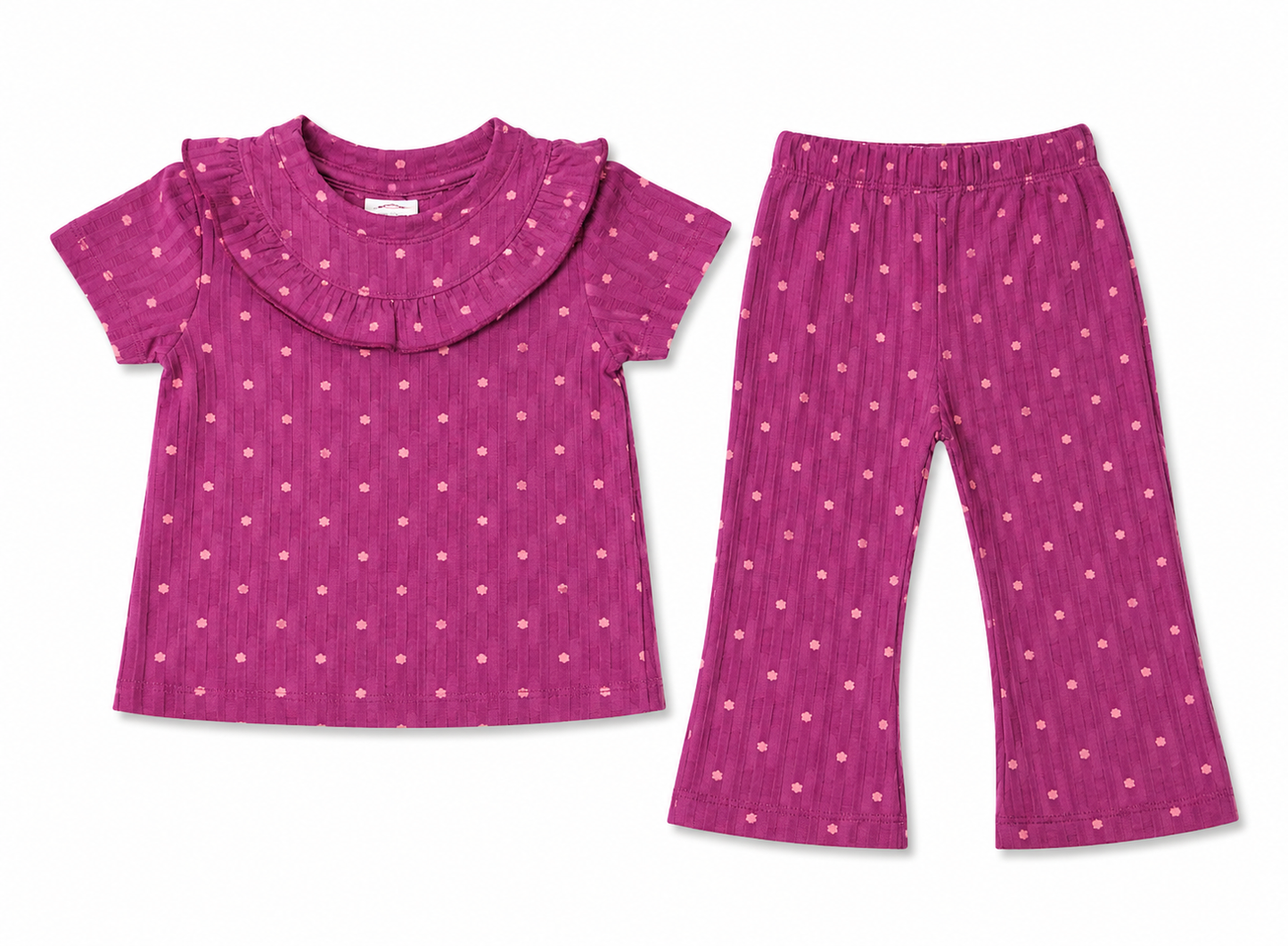 Berry Pink Ribbed Co-ord Set for Baby Girls – Soft Cotton