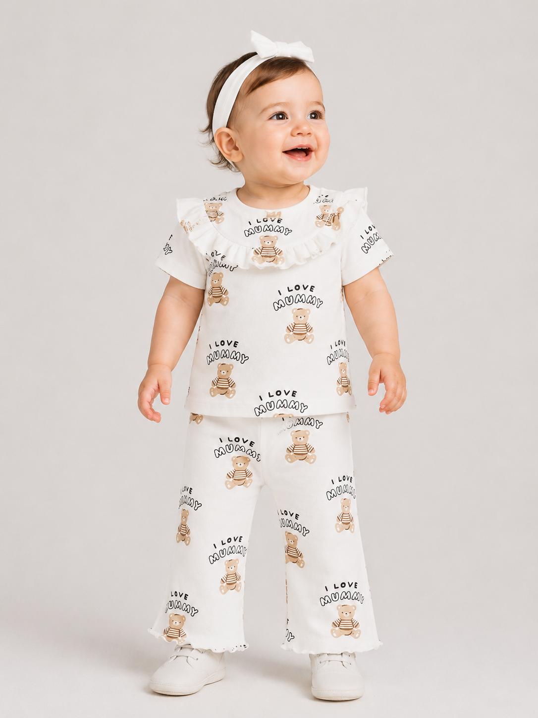 I Love Mummy Teddy Bear Co-ord Set for Baby Girls – Soft Cotton