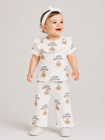 I Love Mummy Teddy Bear Co-ord Set for Baby Girls – Soft Cotton