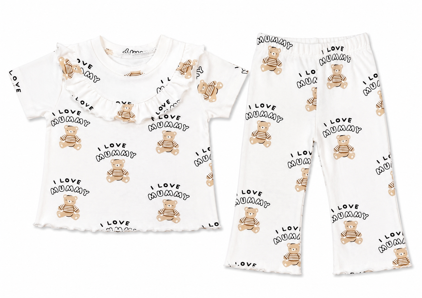 I Love Mummy Teddy Bear Co-ord Set for Baby Girls – Soft Cotton