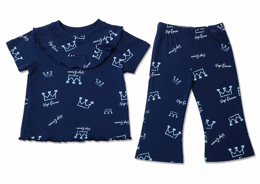 Nap Queen Navy Blue Co-ord Set for Baby Girls – Soft Cotton