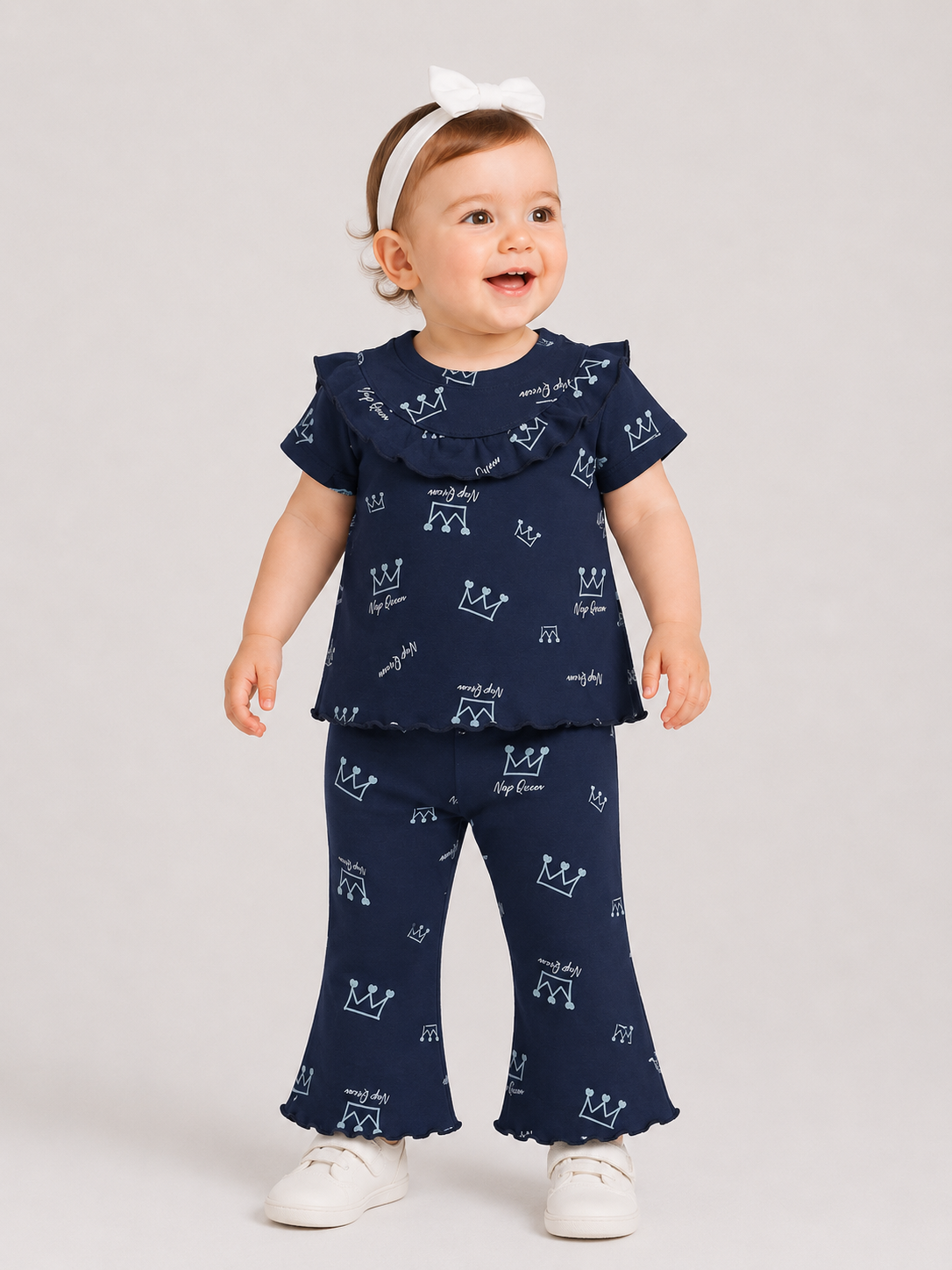 Nap Queen Navy Blue Co-ord Set for Baby Girls – Soft Cotton