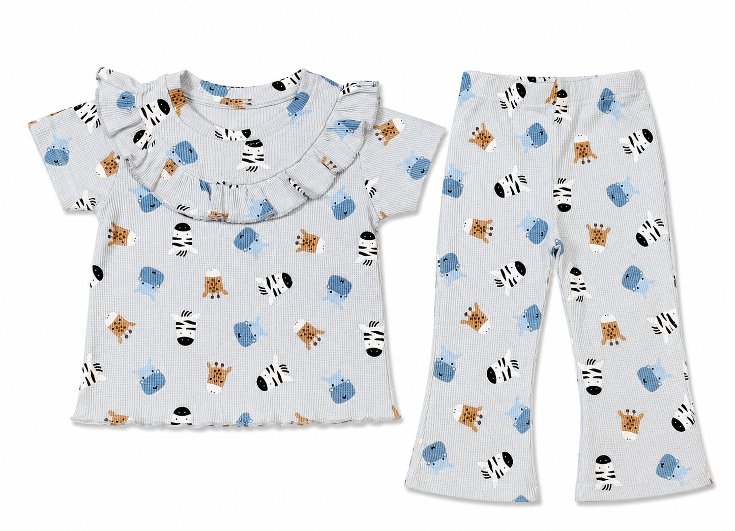 Safari Friends Ribbed Co-ord Set for Baby Girls – Soft Cotton