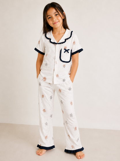 Girls Dreamy Teddy Bear Frill Night Suit Set