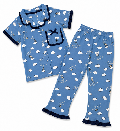 Girls Blue Cloud Print Frill Night Suit Set