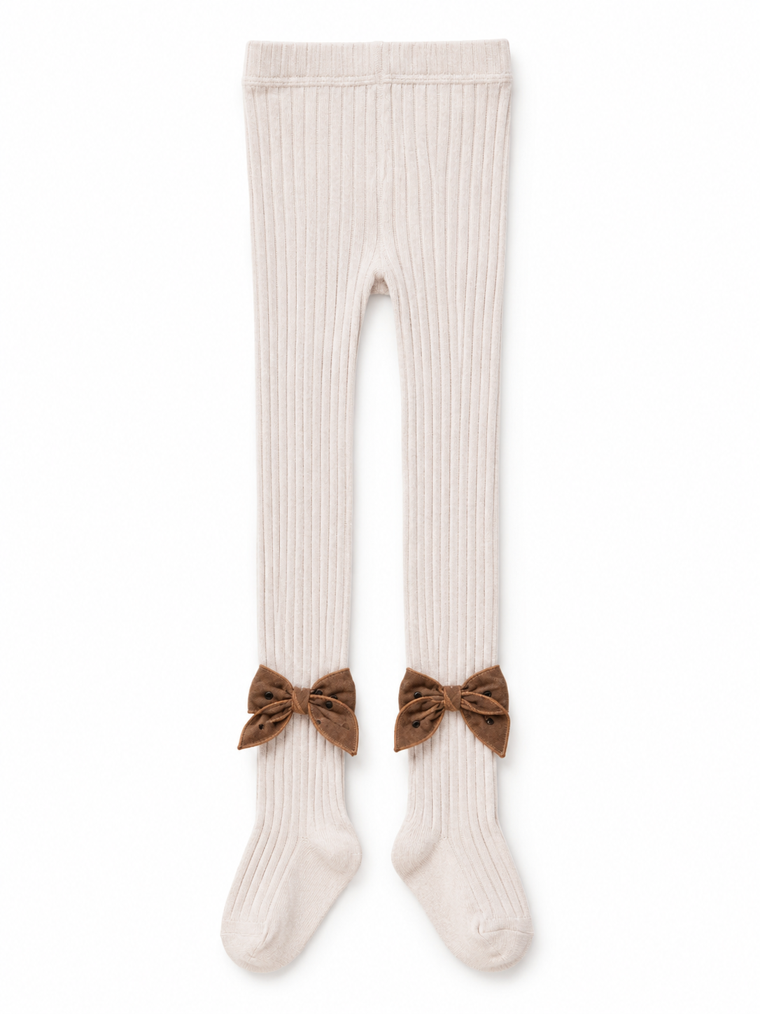 Girls Cream Ribbed Bow Tights