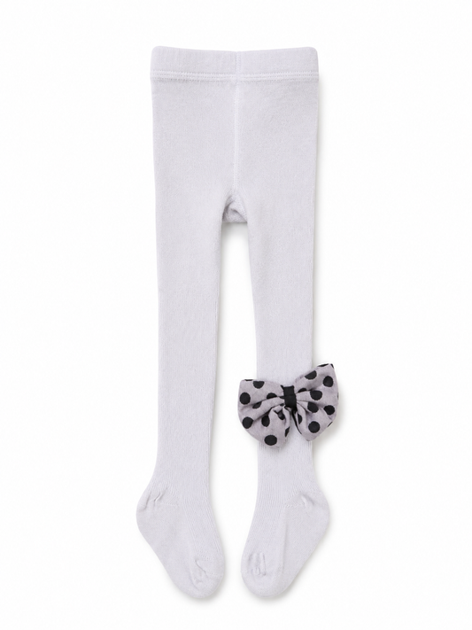 Girls White Tights with Polka Dot Bow