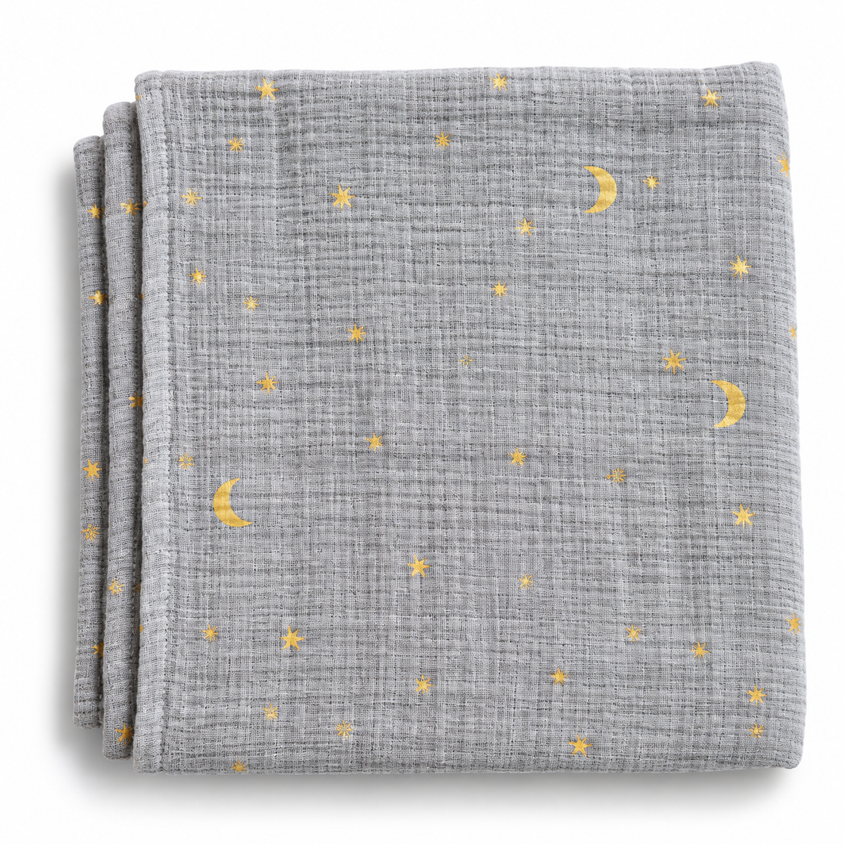 Sage Grey Gold Moon & Stars Muslin Baby Swaddle Wrap