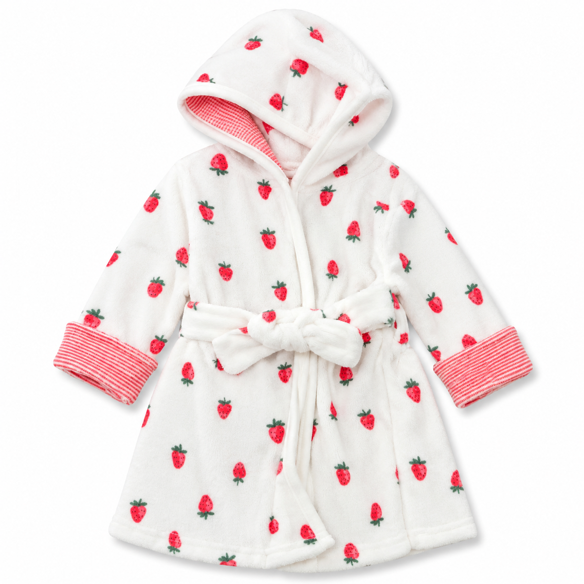 Strawberry Print Fleece Hooded Bathrobe for Girls