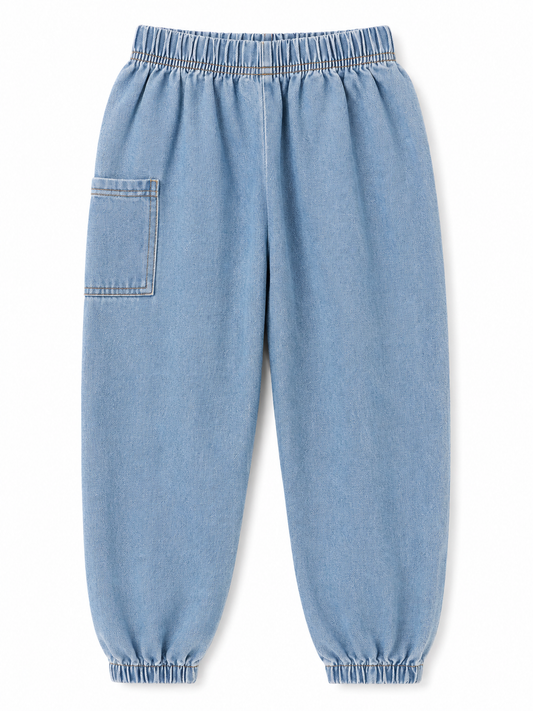 Kids Light Blue Denim Jogger Pants – Elastic Waist Cargo Style