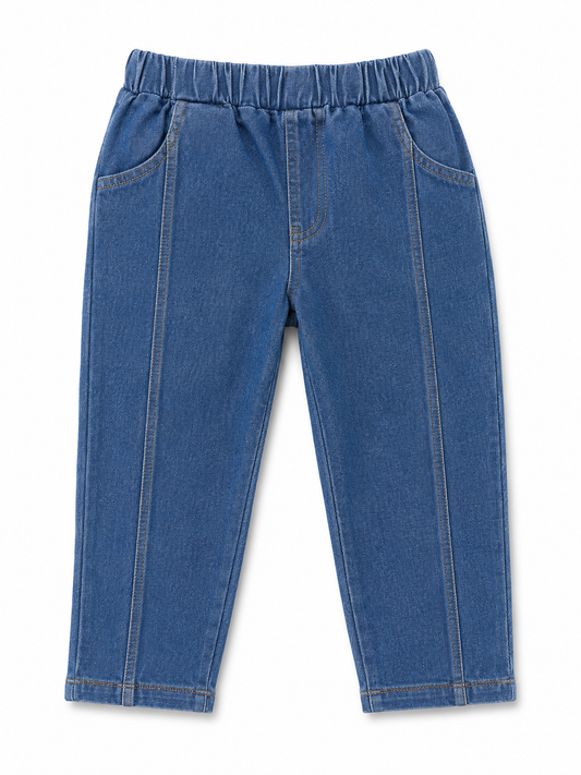 Kids Blue Denim Straight-Fit Pants – Elastic Waist Jeans