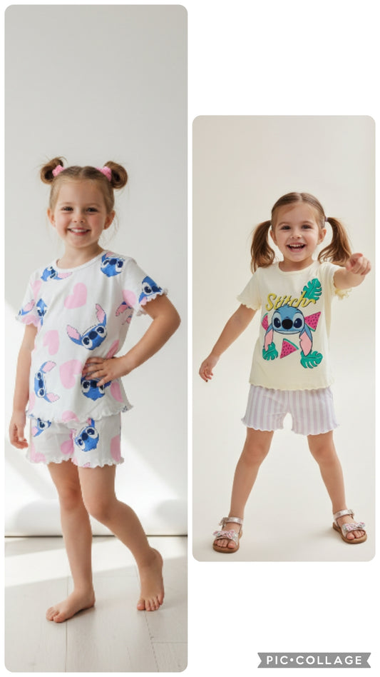 Girls Cute Cartoon Print Cotton T-Shirt & Shorts Set ( 2 pairs )