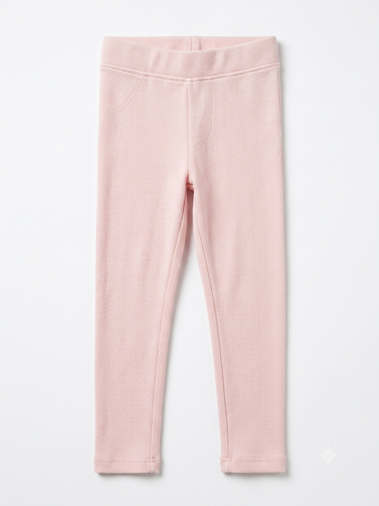 Girls Solid Pink Cotton Stretch Leggings with Pockets