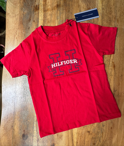 TOMMY KIDS UNISEX ROUND COLLAR RED TEE