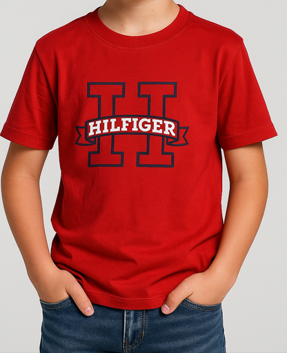 TOMMY KIDS UNISEX ROUND COLLAR RED TEE