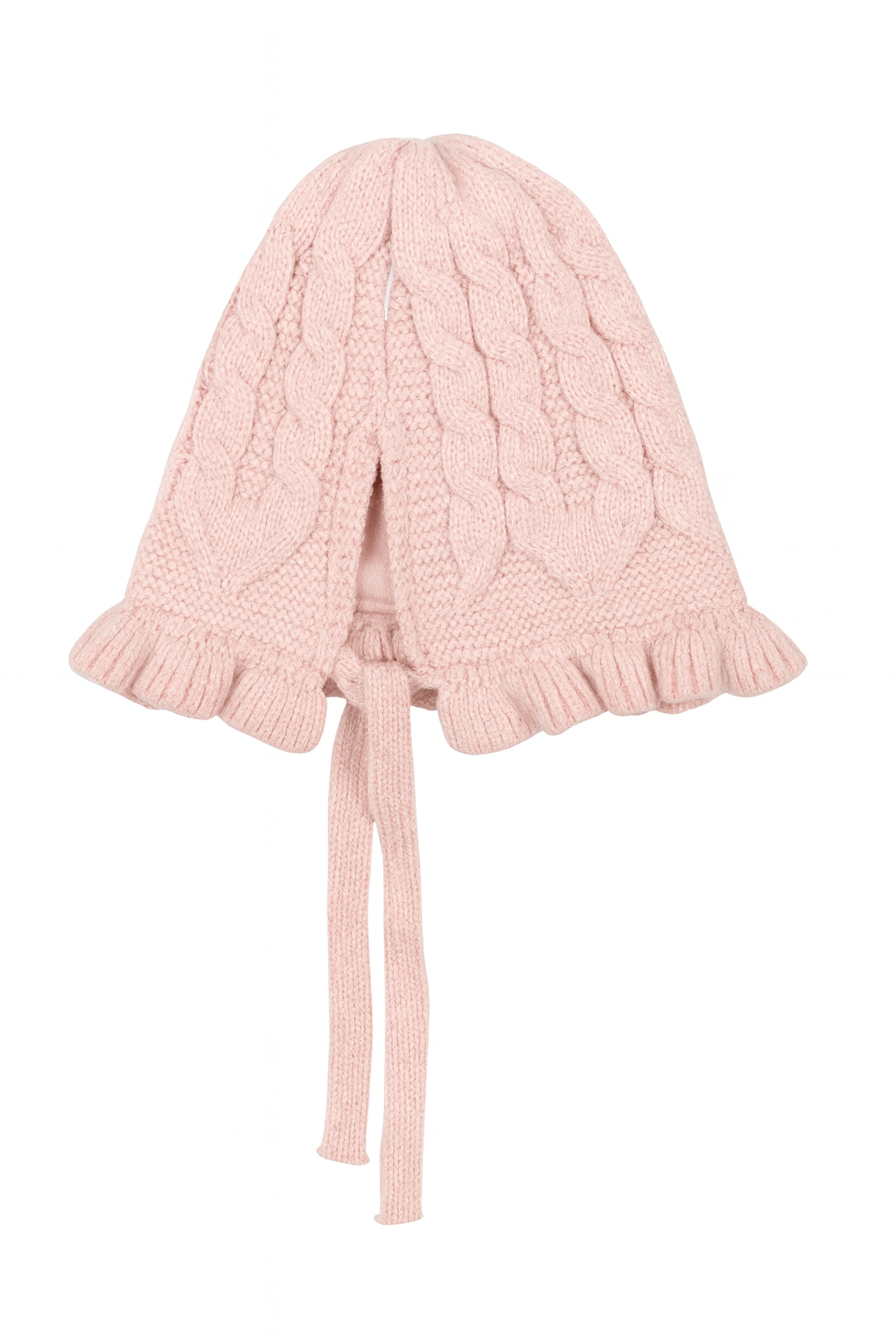 Baby Knitted Winter Beanie with Tie – Light Pink