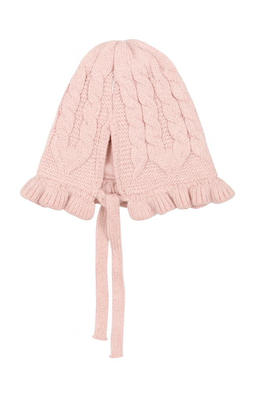 Baby Knitted Winter Beanie with Tie – Light Pink
