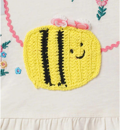 Girls Embroidered Peter Pan Collar Cap Sleeves Cotton Top