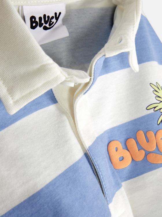 Bluey Boys’ Striped Polo T-Shirt – Blue & White